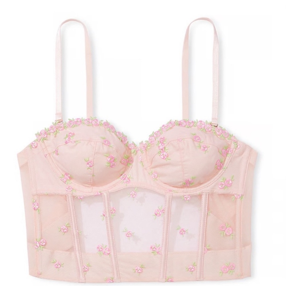 Victoria's Secret Rosebud Embroidery 3 Set NWT Corset 36 DD panty L Garter XS/S - Picture 8 of 13